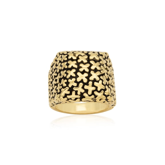 Wide Band Cross Pattern Statement Ring, Antique Gold Tone Fashion Ring Size 10 Jewelry Ring Gold