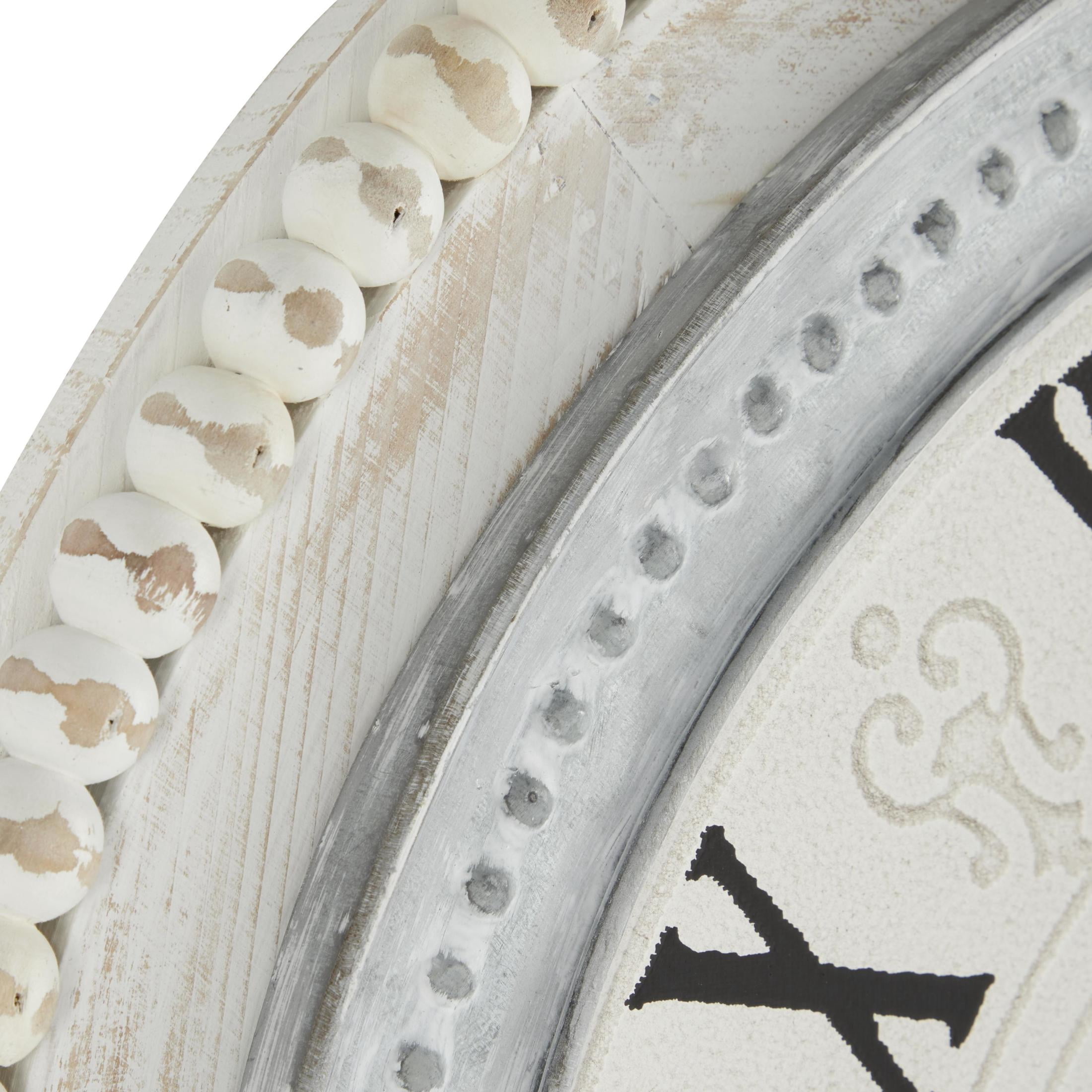 DecMode 22" White Wood Scroll Carved Beading Wall Clock