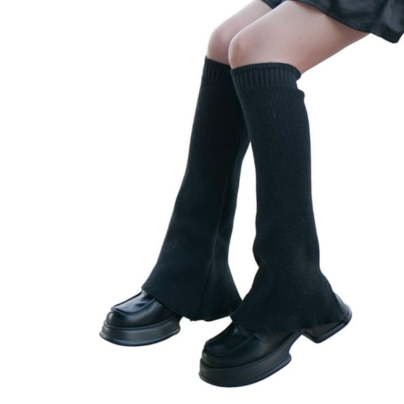 Winter Fall Knitted Leg Warmers Japanese Korean Style Wide Leg Cover Y2K Flared Split Knee High Long Socks for Women