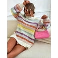 thumbnail image 4 of Women Contrast Striped Pullover Sweater 2025 Fall Outfits Oversized Knit Jumper Tops, 4 of 6