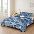 thumbnail image 2 of Full Quilt Set 78''x90'', Navy Blue Coastal Lightweight Bedspread Coverlet with 2 Pillow Shams, Summer Beach Nautical Starfish Coral Vintage Breathable All Season Quilt Bedding for Bedroom/Guest Room, 2 of 9