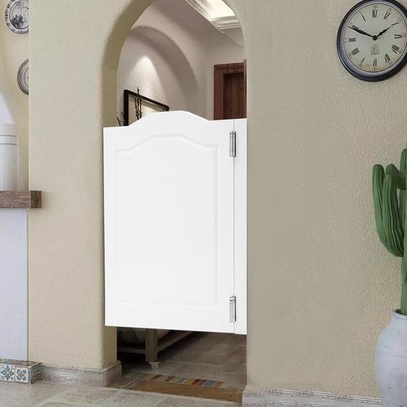 180° Opening and Closing Swinging Door, White Wood Partition Door, Swinging Door for Shop Entrance Partition
