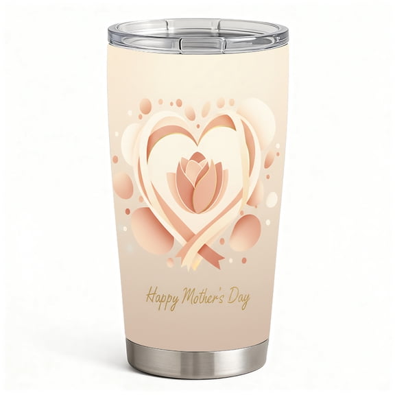 Stainless Steel Insulated Tumbler with Lid, Heart Flower Mother’s Day Design, Double-Wall Hot Cold Travel Cup, Gift for Mom