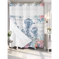 thumbnail image 2 of No Hook Shower Curtain with Snap-in Liner, Coastal Jellyfish Waterproof Fabric Bathroom Curtains, Beach Nautical Ocean Coral Seahorse Vintage Bath Curtains & Mesh Top Window 66"x72", 2 of 9