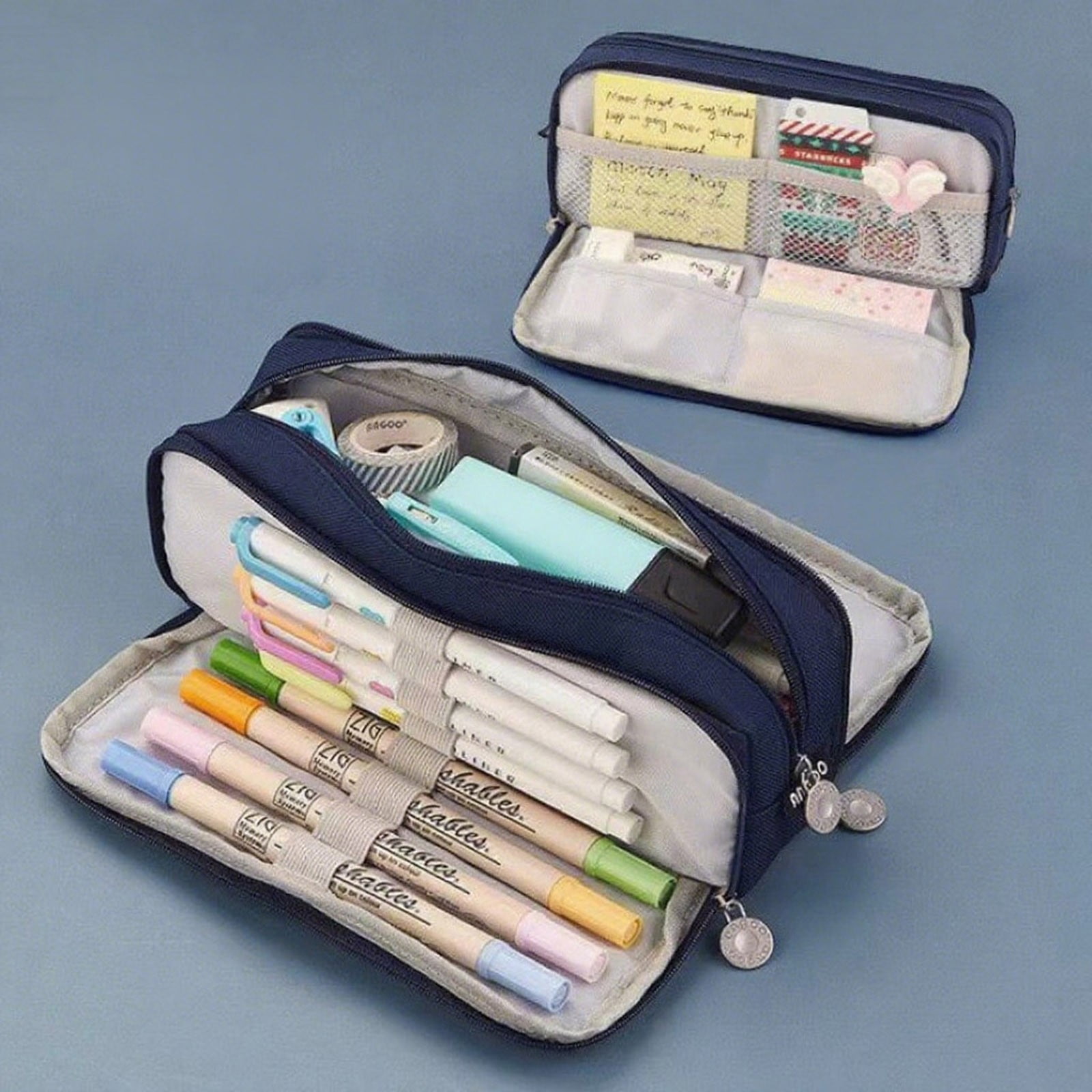 Wovilon 3 Pack Multi-Layer Fabric Pencil Case, 8.6"x2"x3" Japanese Korean Style Pen Holder, Large Capacity Stationery Organizer, Wear-Resistant Student School Bag