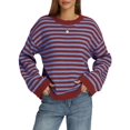 thumbnail image 2 of Womens Long Sleeve Sweater Striped Oversized Sweaters Casual Crewneck Knit Tops Red L, 2 of 7