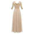 thumbnail image 4 of Gubotare Bride Groom Mother Dresses Lace Appliques Mother of the Bride Dress 3/4 Sleeves A line Tea Length Chiffon Formal Wedding Party Prom Gowns for Women,Beige XL, 4 of 6
