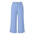 thumbnail image 5 of MHOSTAFH Women's Cotton Linen Wide Leg Capris High Waisted Front Zipper Button Cropped Trousers Summer Casual Office Capri Pants, 5 of 6