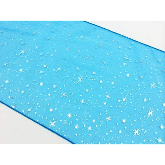 Light Weight Sheer Organza with Silver Stars Decorative Table Runner Turquoise