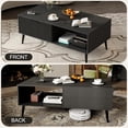 thumbnail image 4 of Mid century moderno de madera coffee mesa con almacenamiento, sliding door y solid wood legs - 2 - tier cocktail mesa para sala de estar y oficina en casa (negra), 4 of 7