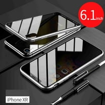 Dteck For iPhone XR Privacy Glass Case Double Sided 9H Glass Slim Magnet Absorption Metal Bumper Frame Shockproof Protective Case , Silver