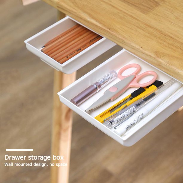 Cajón Caja de almacenamiento Mesa ABS Debajo del escritorio Papelería Organizador Bandeja (L) Blanco