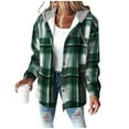 thumbnail image 2 of Otntypg Flannel Plaid Hoodies for Women Fall Winter Casual Long Sleeve Button up Sherpa Fleece Lined Drawstring Hooded Outwear Coat Trendy 2025 Thick Warm Shacket Jackets D-Green L, 2 of 7