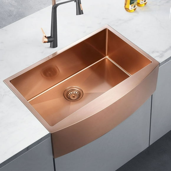 HIGOLD Évier Tablier de 33 Pouces, Évier de Style Ferme à Bol Profond, Acier Inoxydable Nano Or Rose, 33"X20"X10 Pouces