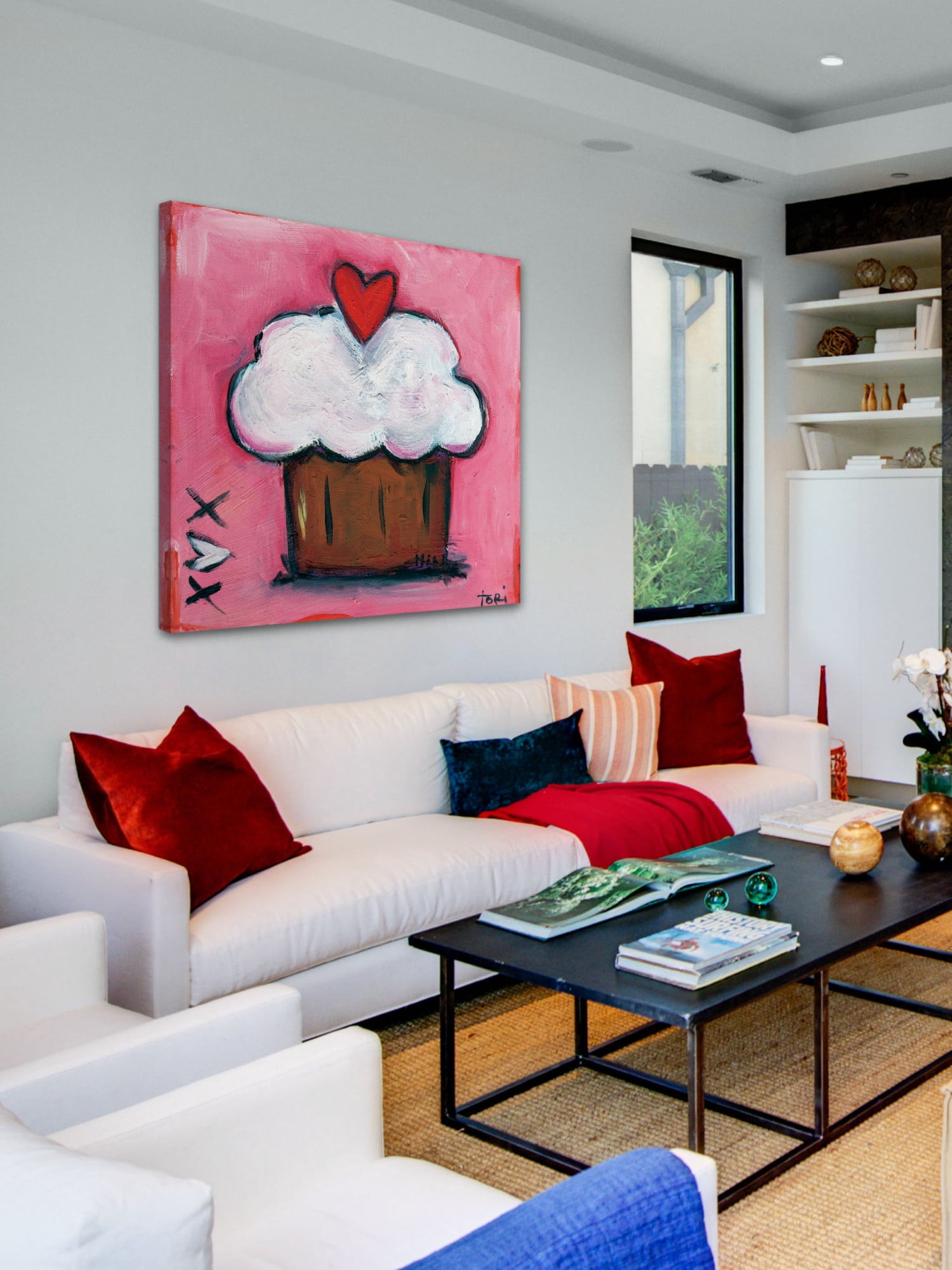 Marmont Hill "Pink Heart Cupcake" by Tori Campisi Painting Print on Canvas