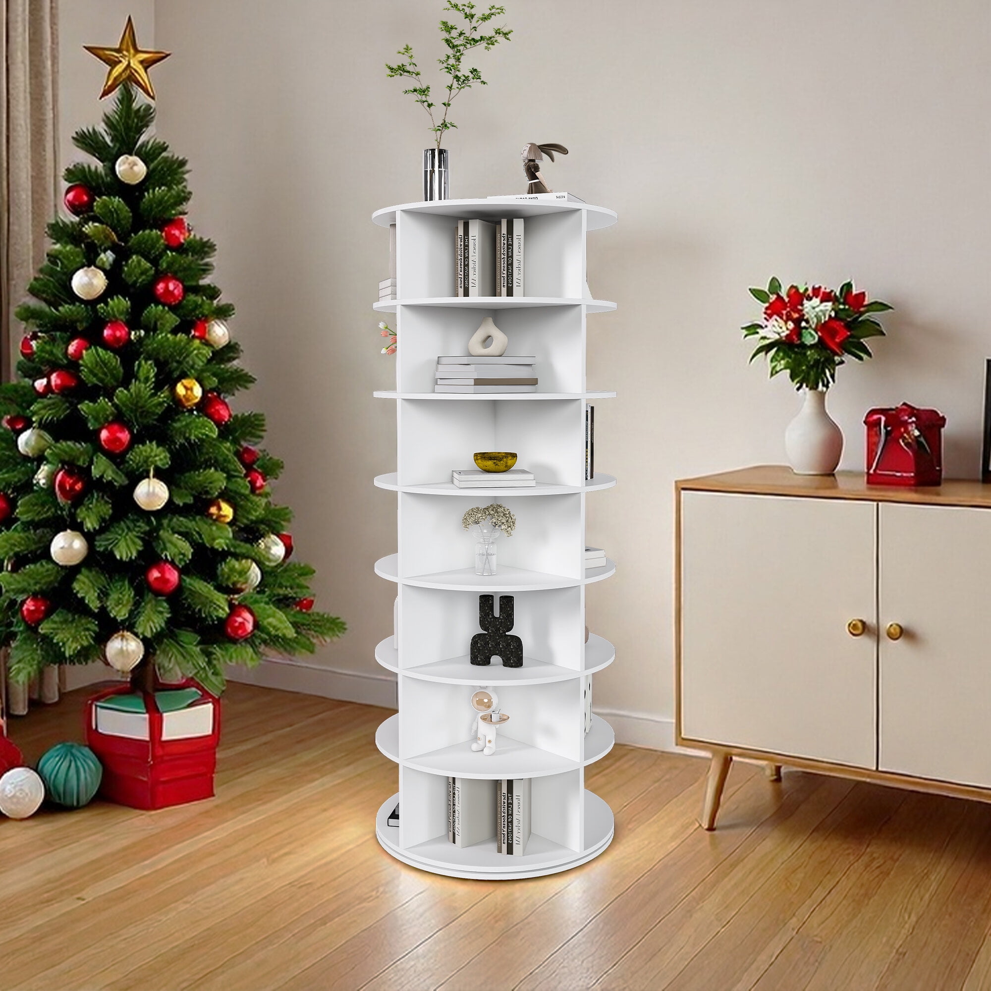 Display Shelves Rotating Shoe Rack Tower, 7-Tier Spinning Storage Rack, Free Standing 360° Revolving Shoe Organizer, Holds 28 Pairs of Shoes (7-Tier,White),Shelving Units