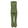 thumbnail image 4 of BiZtdJrK Daily Sales of the Day Womens Sleeveless Tank Tops and Trousers Knit Sweaters 2 Piece Outfits Solid Color Vest Matching Flared Wide Leg Pant Lounge Sets Green XL, 4 of 6