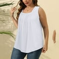 thumbnail image 5 of Womens Tank Tops Sleeveless Vest Loose Pleated Square Neck Top Curved Hem Loose Large Size Top Summer Shirts, 5 of 8
