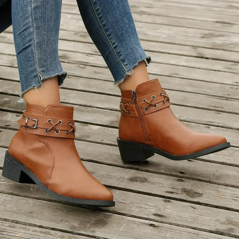 Caqnni Boots for Women Orthopedic Ankle Boots Arch Support Leather