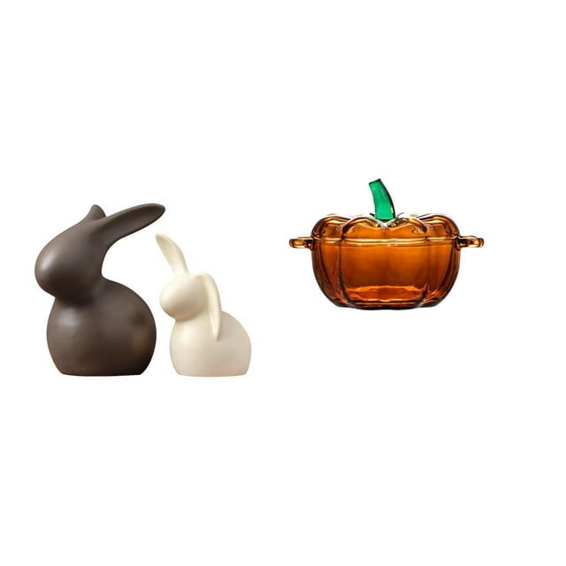 Estatua de cerámica,Juego de estatuas de cerámica para decoración de mesa de oficina en casa,Plato de dulces,Plato de dulces de vidrio con tapa Tarro de dulces decorativo,Para el buffet de