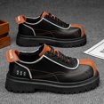 thumbnail image 4 of Men's Orange Green Color Block Platform Casual Shoes, Thick Sole Lace Up Fashion Sneakers, Non-Slip Work Shoes for Daily Wear, 4 of 9