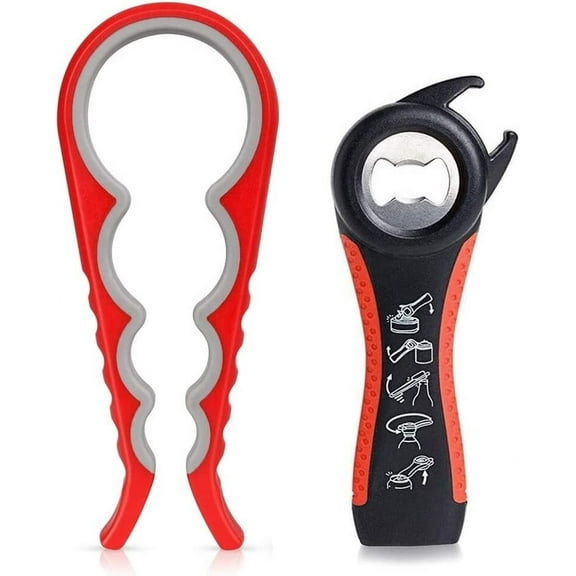 Jar Opener Bottle Opener for Weak Hands,Seniors with Arthritis,Low Strength and Children, Multi Opener Set with Silicone Handle Easy to Use (Red)
