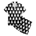 thumbnail image 4 of Pandaie 2 Piece Little Girls Full Ghost Print Short Sleeve Pajamas Set Halloween Kid Sleepwear Outfits Dark Gray,10-11Years, 4 of 5
