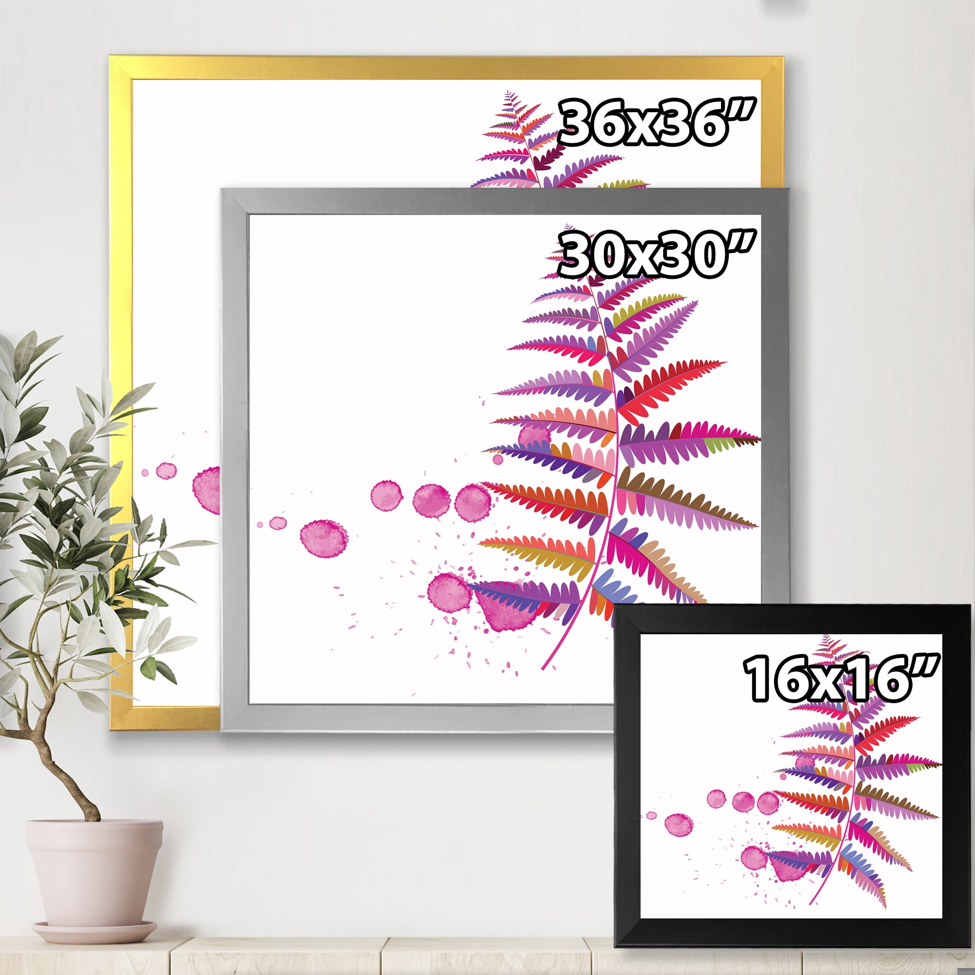 Designart 'Purple Fern With Purple Splash' Farmhouse Framed Art Print