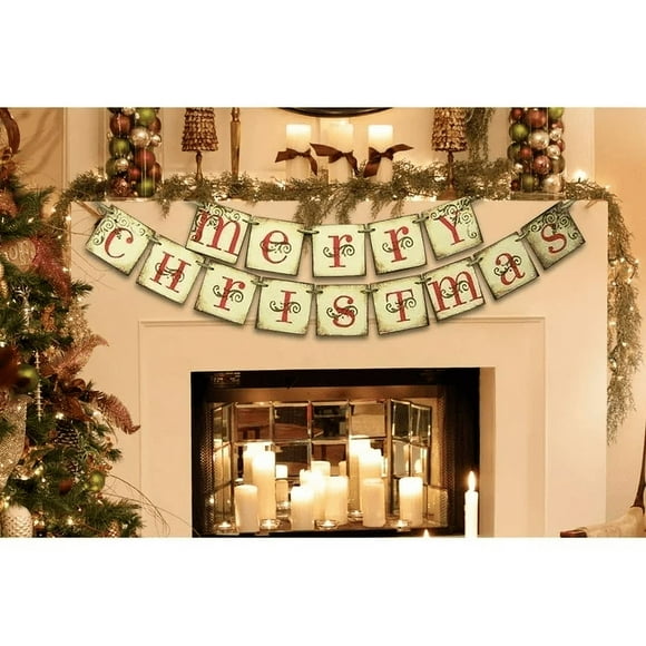 Christmas Decorations Merry Christmas Banner - Vintage Xmas Decorations Indoor For Home Party Fireplace Mantle