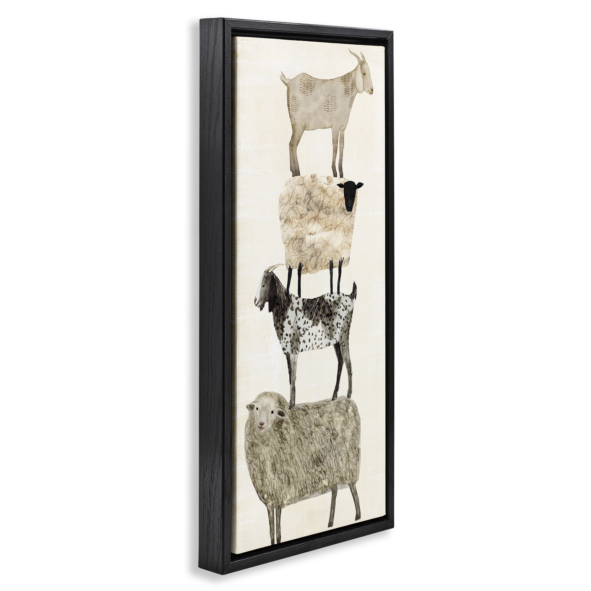 Stupell Industries Fun Stacked Sheep & Goats Farm Animals Animals & Insects Painting Black Floater Framed Canvas Art Print Wall Art, 15 x 31