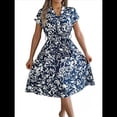 thumbnail image 2 of Vestidos de Verano Fluidos con Cuello en V y Mangas Florales para Mujer 2025 Azul Oscuro L, 2 of 10