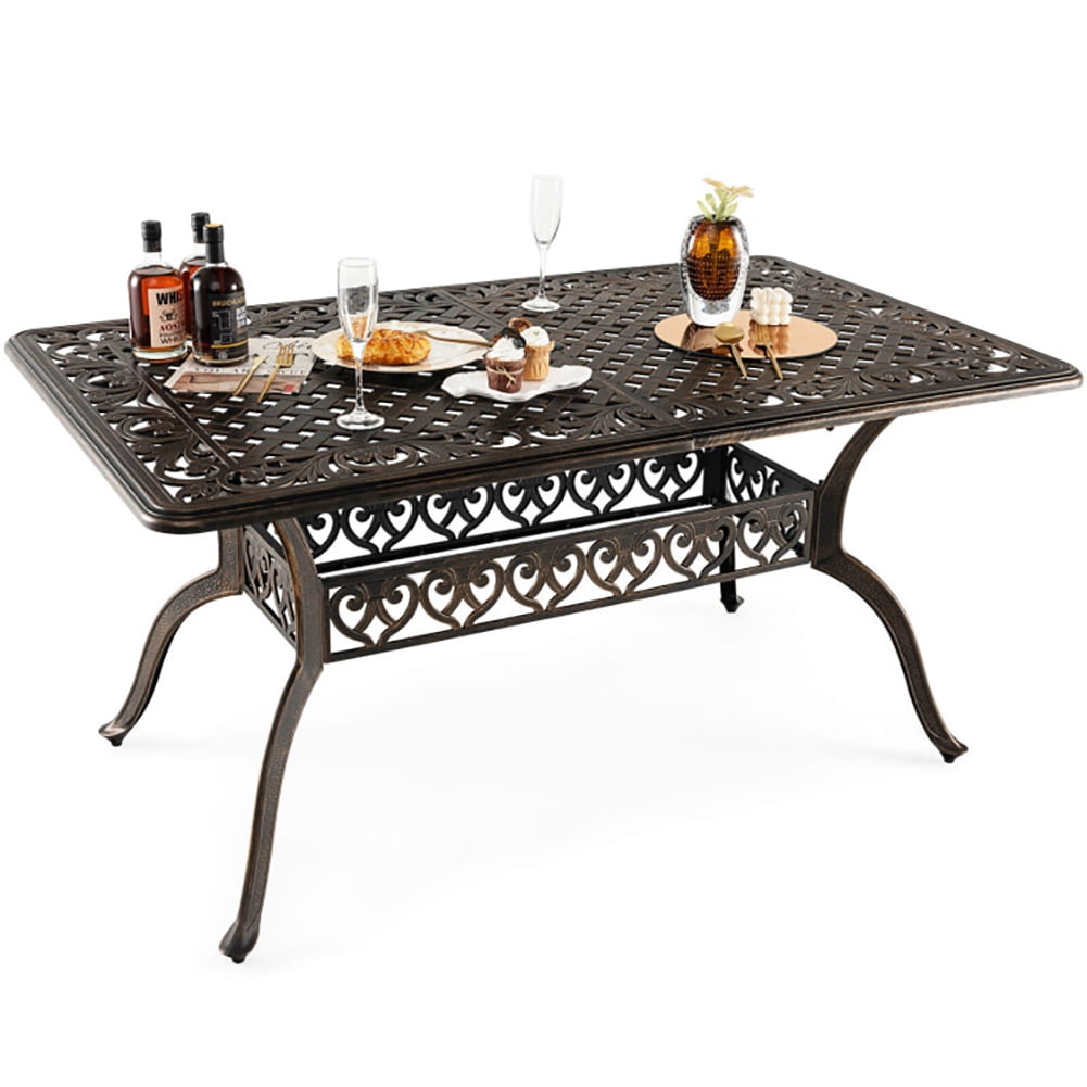 Aimee Lii 59" Aluminum Patio Dining Table with Umbrella Hole fot 6 Persons, Outdoor Patio Furniture, Bronze