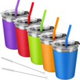 thumbnail image 1 of Vasos para niños Vermida 350 ml con tapas y pajitas de acero inoxidable, paquete de 5, 1 of 9