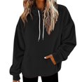 thumbnail image 5 of Women's Flannel Hooded Sweatshirt, Drop Shoulder Oversized Pullover, Soft Brushed Fleece Hoodie, Casual Loose Fit Sweater, Solid Color Lounge Hoodie for Women Black M, 5 of 7