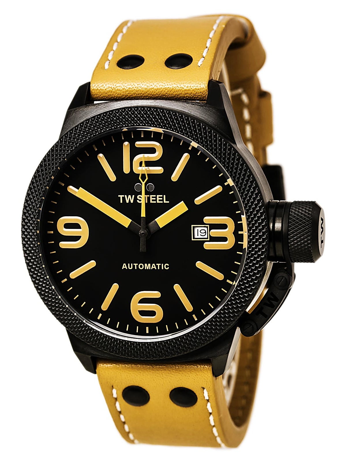 TWA202 Men's Canteen Black Dial Brown Leather Strap Automatic Watch