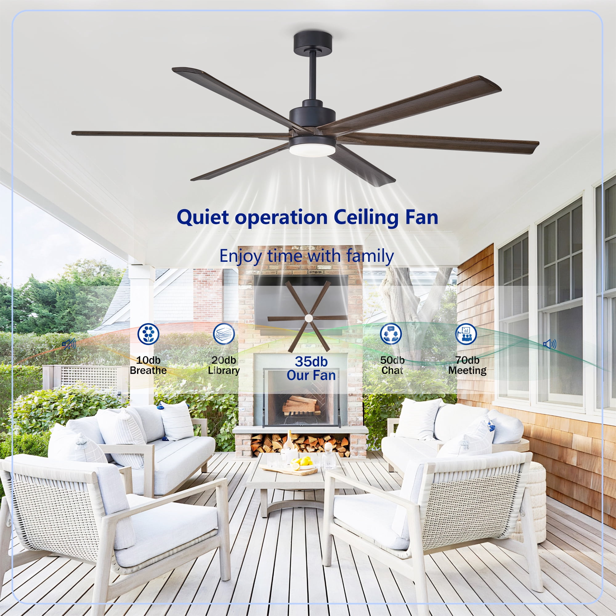 Leumius 70" Ceiling Fan with Lights Quiet DC Motor Ceiling Fans 6 Speed Levels,Reversible Ceiling Fan for Patio Living Room Bedroom Black