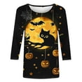 thumbnail image 3 of VKOYWKM Halloween Shirts for Women 3/4 Sleeve Funny Pumpkin Graphic T Shirt Crew Neck Loose Vintage Tops Halloween Spooky Print Tees, 3 of 4