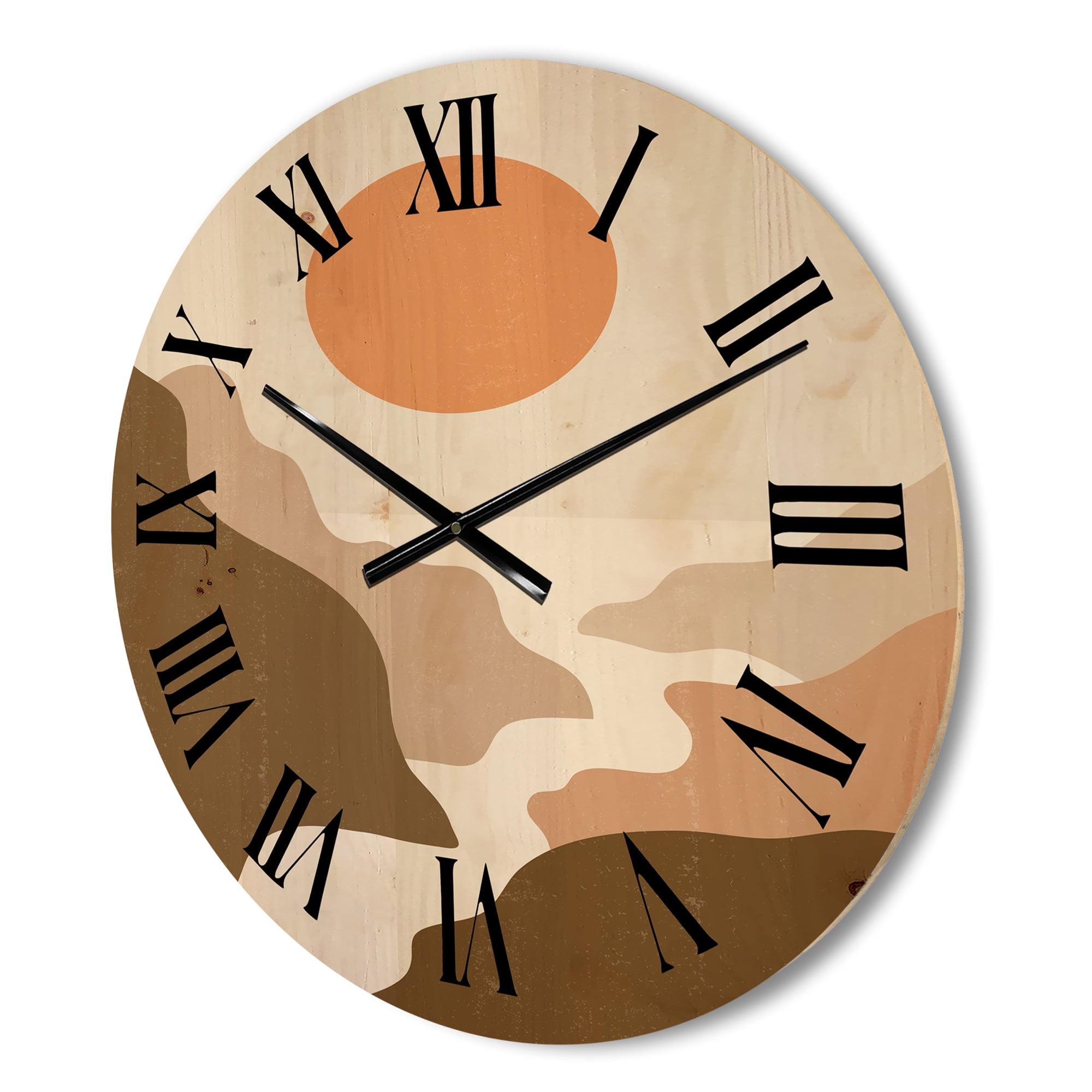 Designart 'Full Moon In Terracotta Tones Mountains' Modern Wood Wall Clock