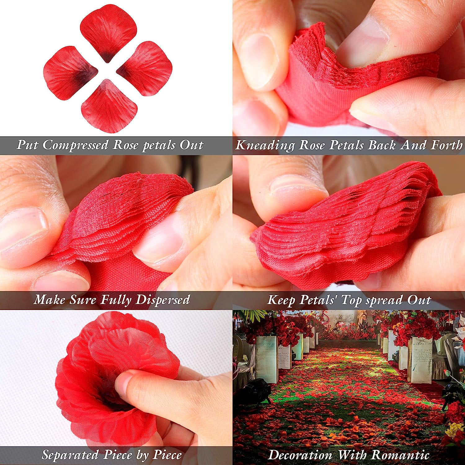 XMASOLDECOR 1000 Pcs Dark Red Rose Petals, Artificial Flowers Rose Petals  for Romantic Night, Wedding Party, Bathroom, Valentine's Day, Romantic