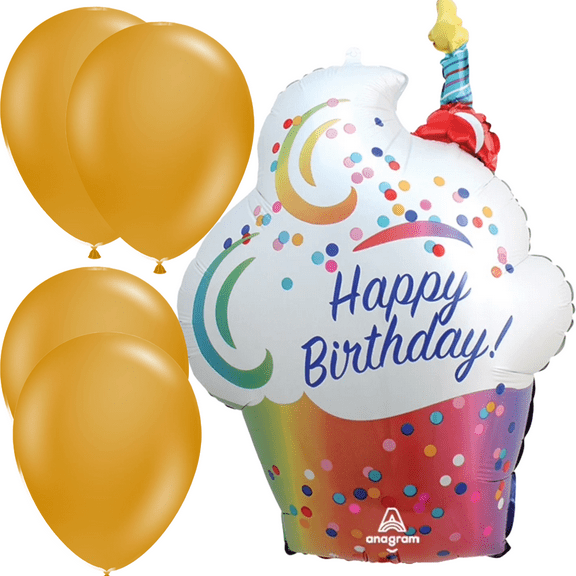 LoonBalloon 27 Inch Rainbow Ombre Cupcake Birthday Balloon with 4 latex balloons - Festive & Fun