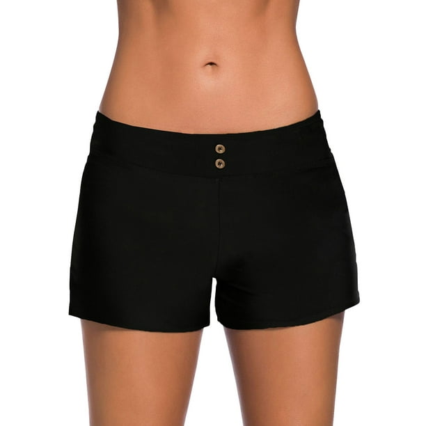 EVALESS Women Swim Shorts Black Waistband Swimsuit Bottoms Boy Shorts