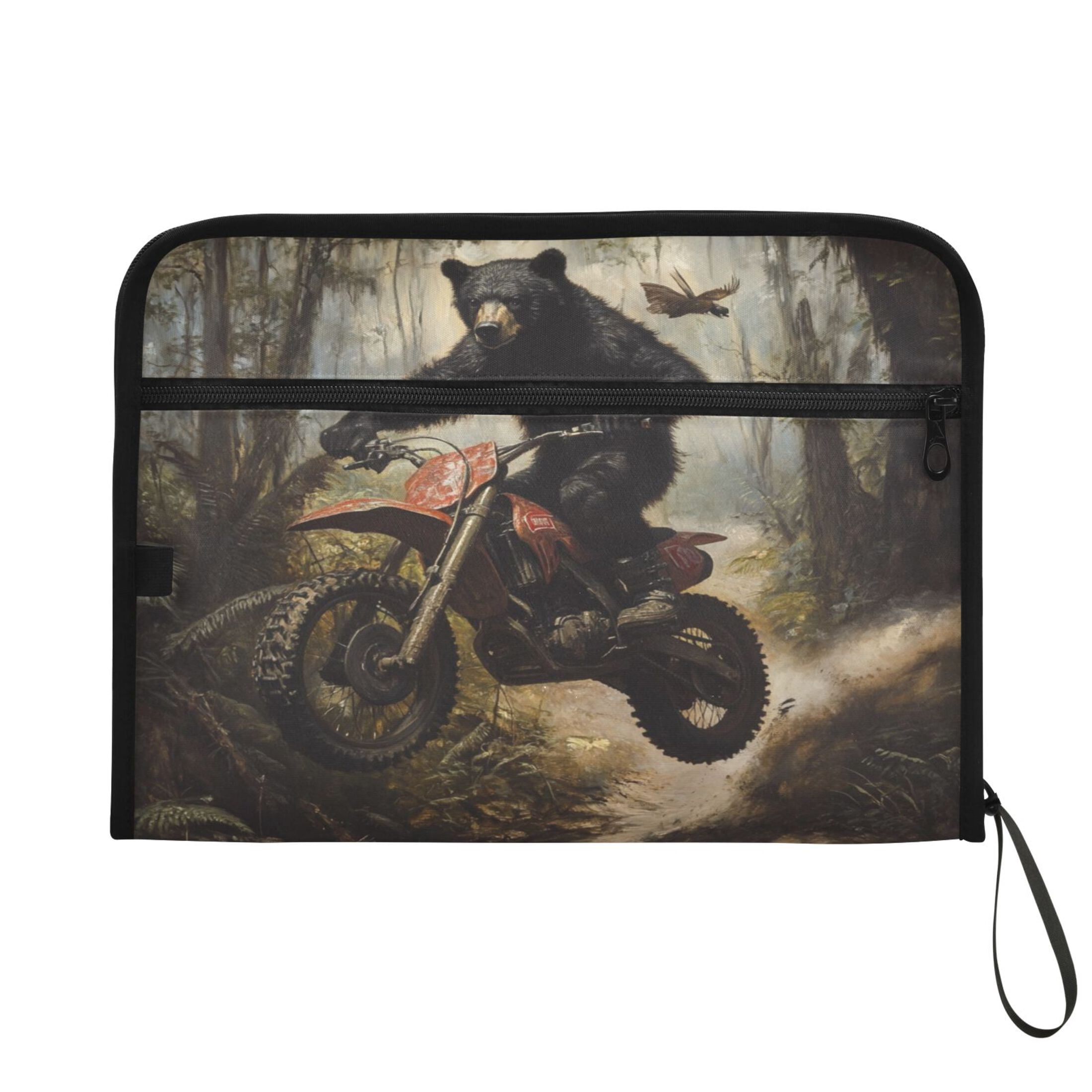 WOBOGO Black Bear Riding A Motocross Bike Expanding File Folder Letter Size Accordion Filing Organizer 13 Pocket Separate Organ Pocket
