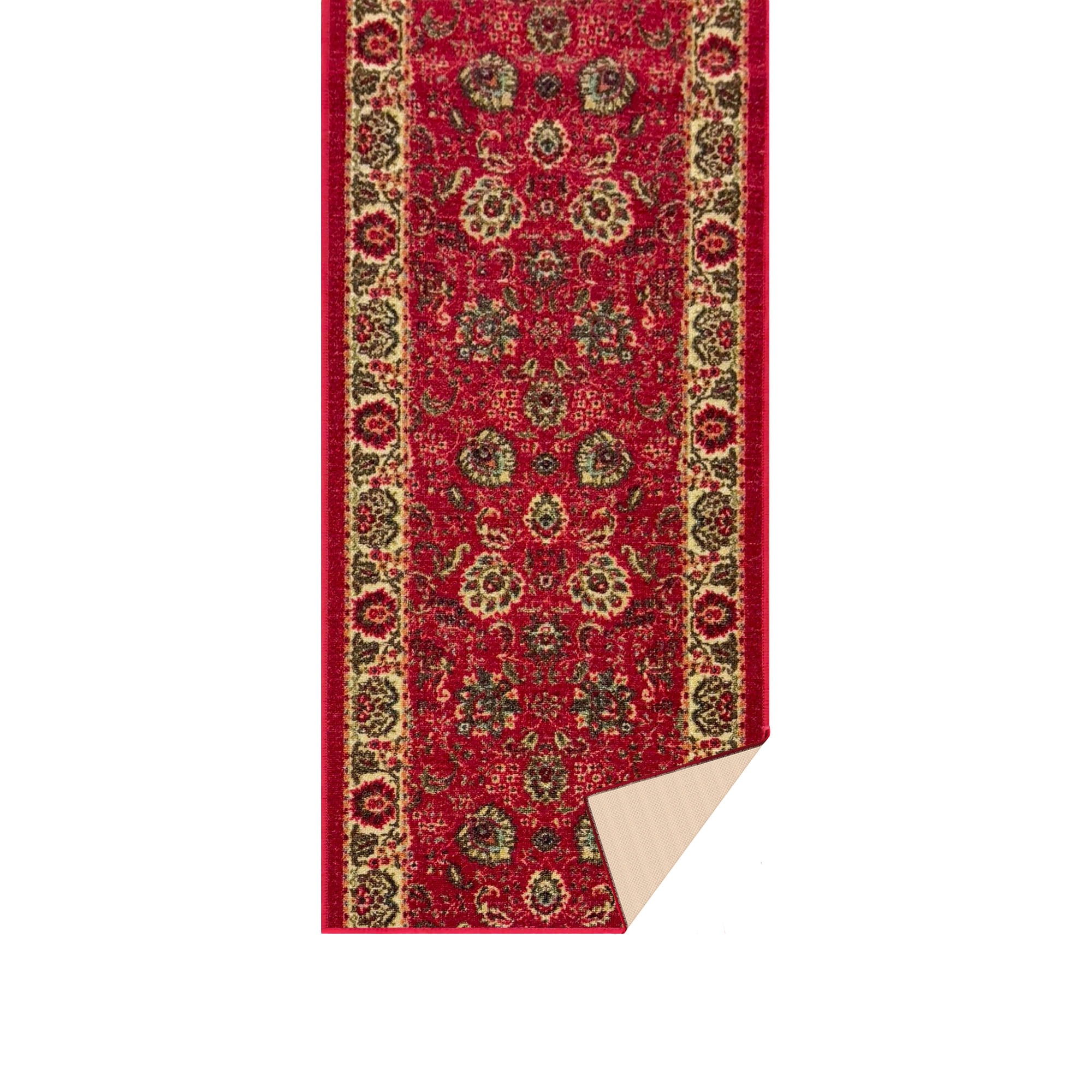 Ottomanson Extra Long Runner Rug 1'10.5" x 55' – Non-Slip Low Pile Hallway Carpet, Oriental Red