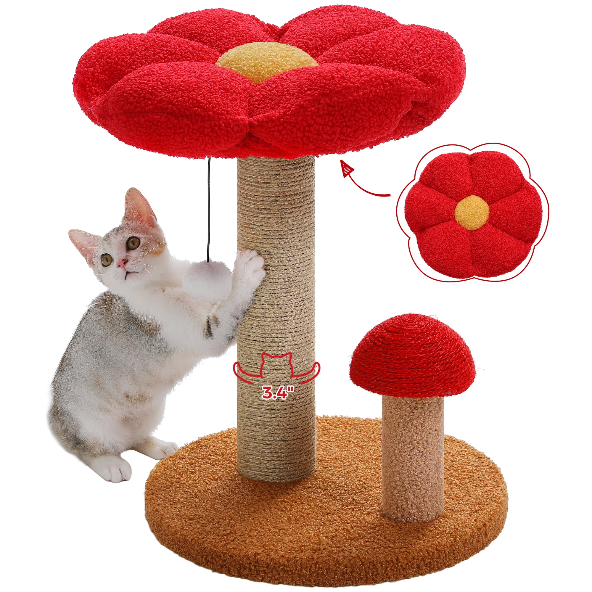PEQULTI 19.7" Flower Cat Scratch Post, Cat Tree Tower with Removable Perch for Kittens and Small Cats, Brown
