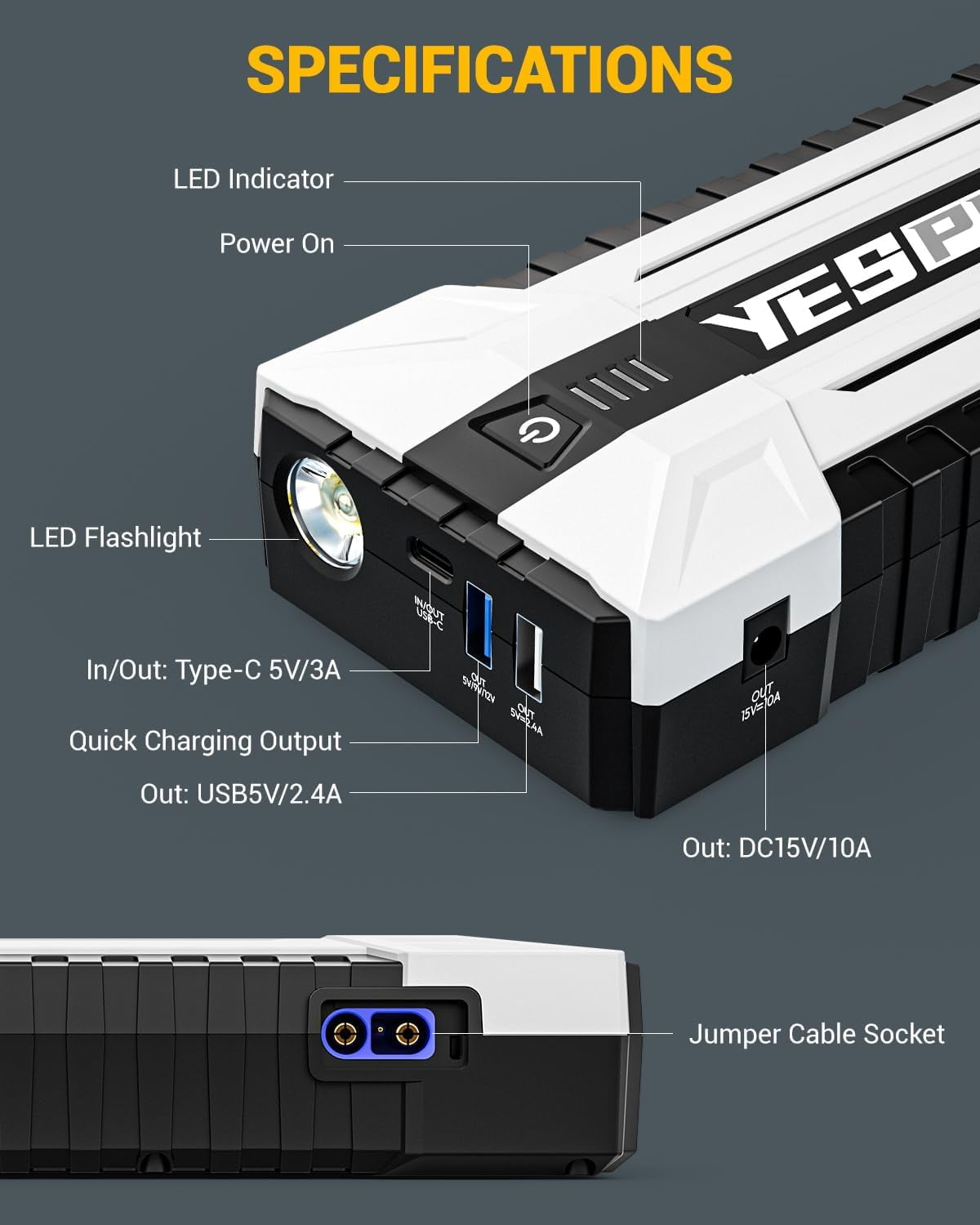 YESPER Car Jump Box ,4120A Peak Jump Box Starter For Car,ALL Gas and Up to 10.0L Diesel Engine, Powerful 12V Jump Pack With Power Bank/Quick Charge/LED Light