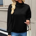 thumbnail image 5 of Sweatshirts for Women Puff Sleeve Relaxed Fit Casual Pullover with Front V Fall Versatile Comfy Tops Black XXL, 5 of 7