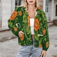 thumbnail image 3 of Jackets for Women Winter Coat Jackets Flannel Stand Collar Jacket(Orange Flowers Green Leaves Swirl Pattern,Size:S-4XL), 3 of 7