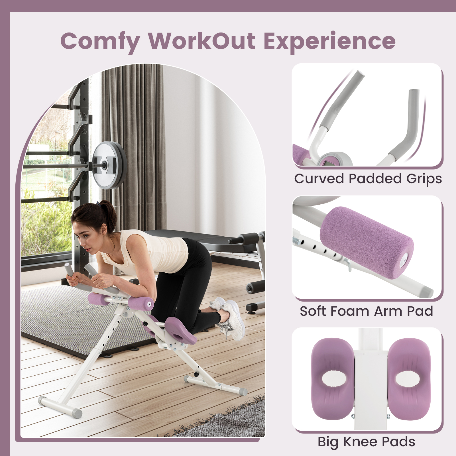 Topbuy Ab Workout Equipment Foldable Abdominal Trainer w/Arm & Knee Pads White