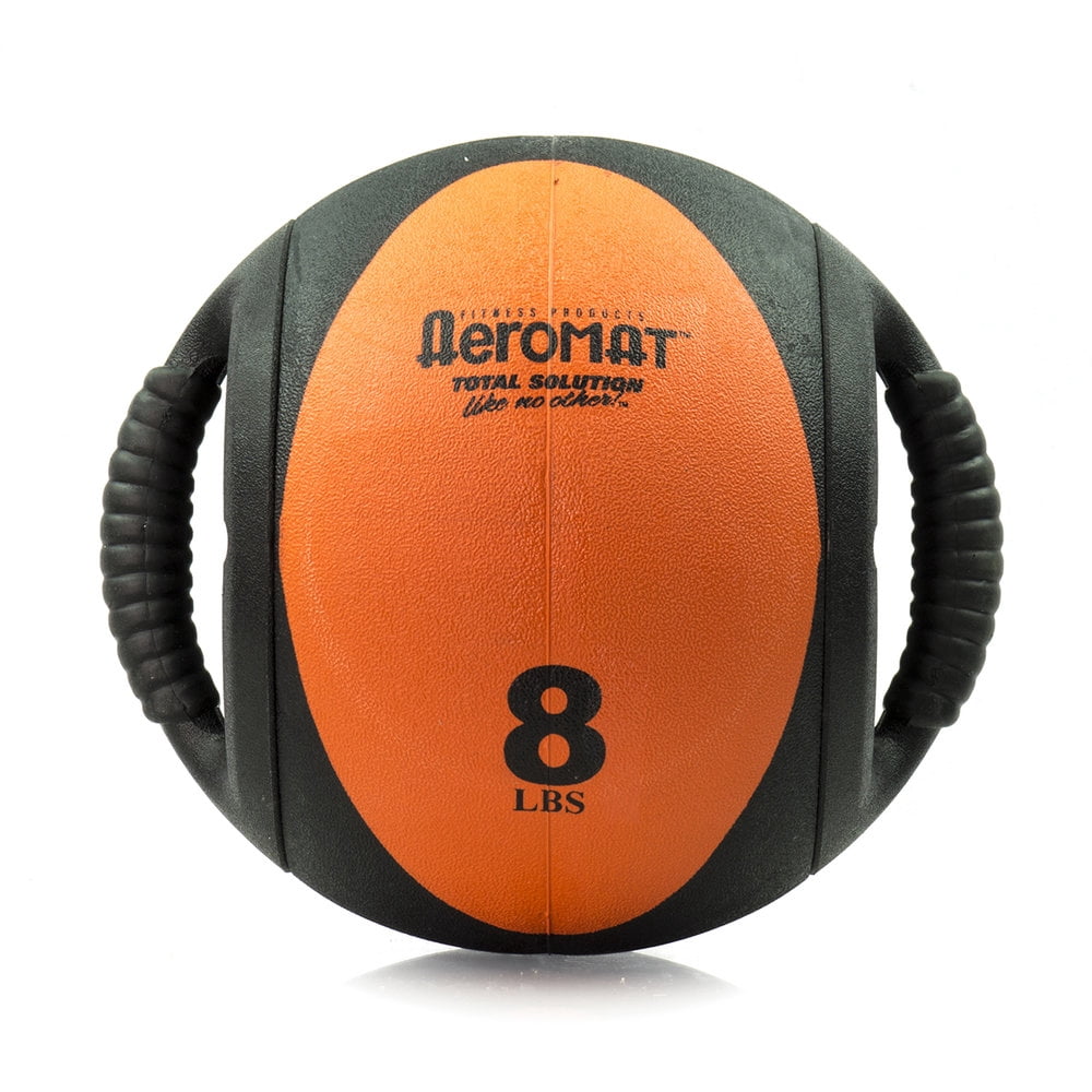 Aeromat Sportime 8 lb Dual Grip Power Medicine Ball, Orange/Black with Aeromat Dual Grip Power Medicine Ball, 9cm/10-Pound, Black/Yellow