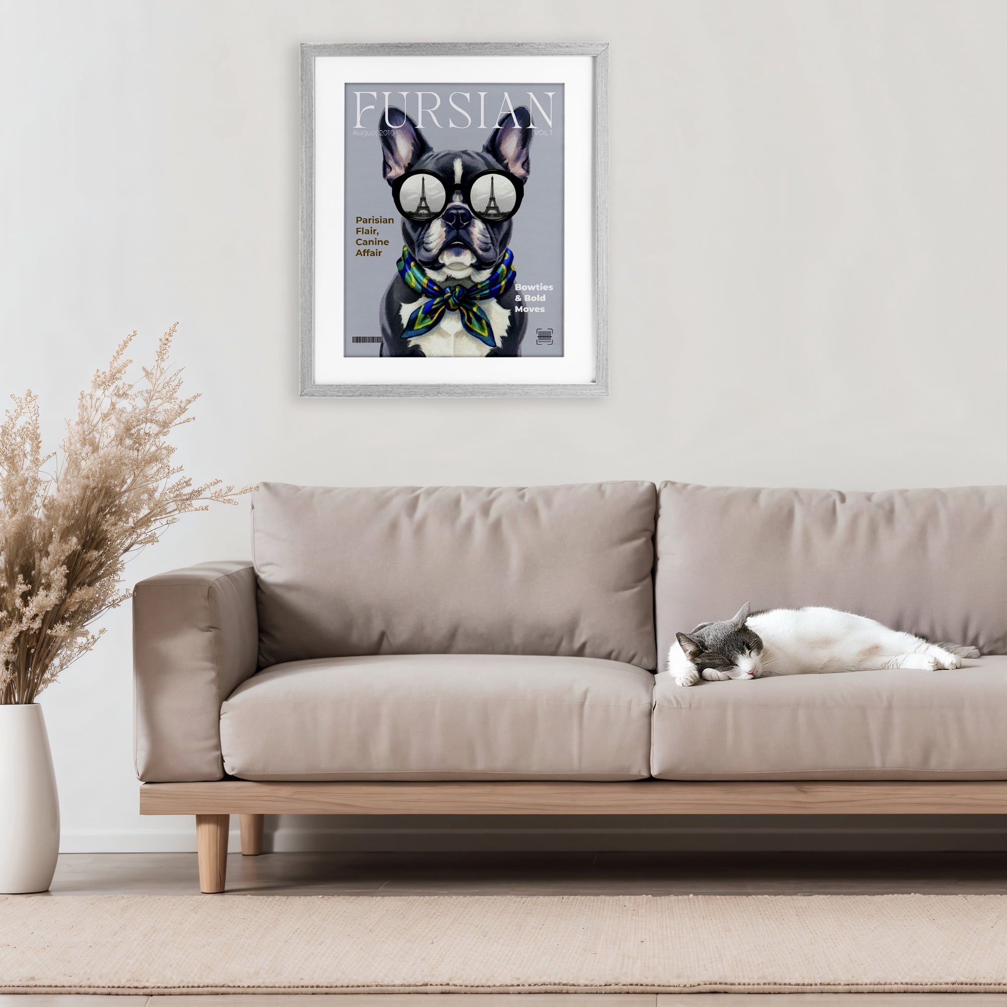 Stupell Industries Fursian Dog Fashion Magazine Gray Framed Print Under Glass, design by A Barefoot Stylist